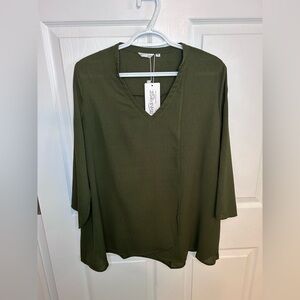 Elegant Olive V-Neck Blouse